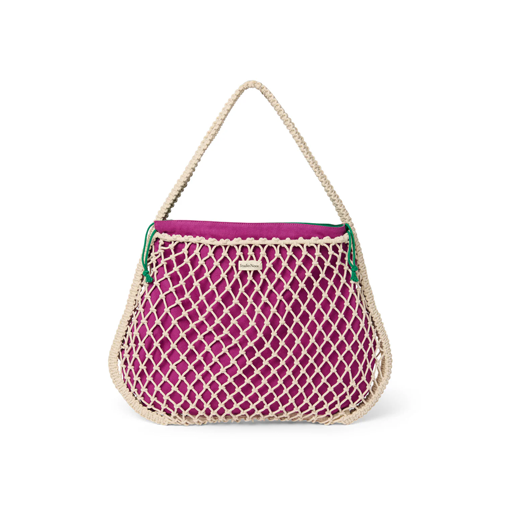 Studio Noos Macramé Tragetasche mit wendbarer Innentasche in Lila-Grün 'Mom Bag' Natural