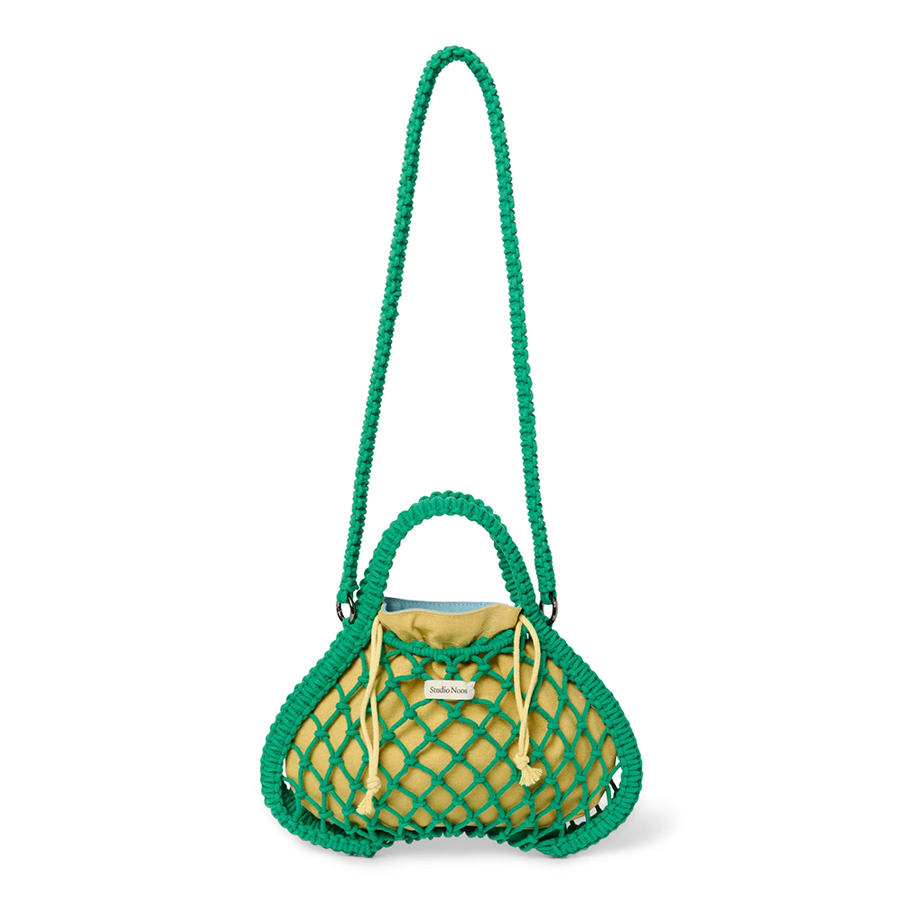Studio Noos Macramé Handtasche mit wendbarer Innentasche in Blau-Gelb 'Mini Bag' Green