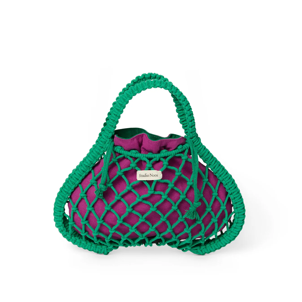 Studio Noos Macramé Handtasche mit wendbarer Innentasche in Lila-Grün 'Mini Bag' Green