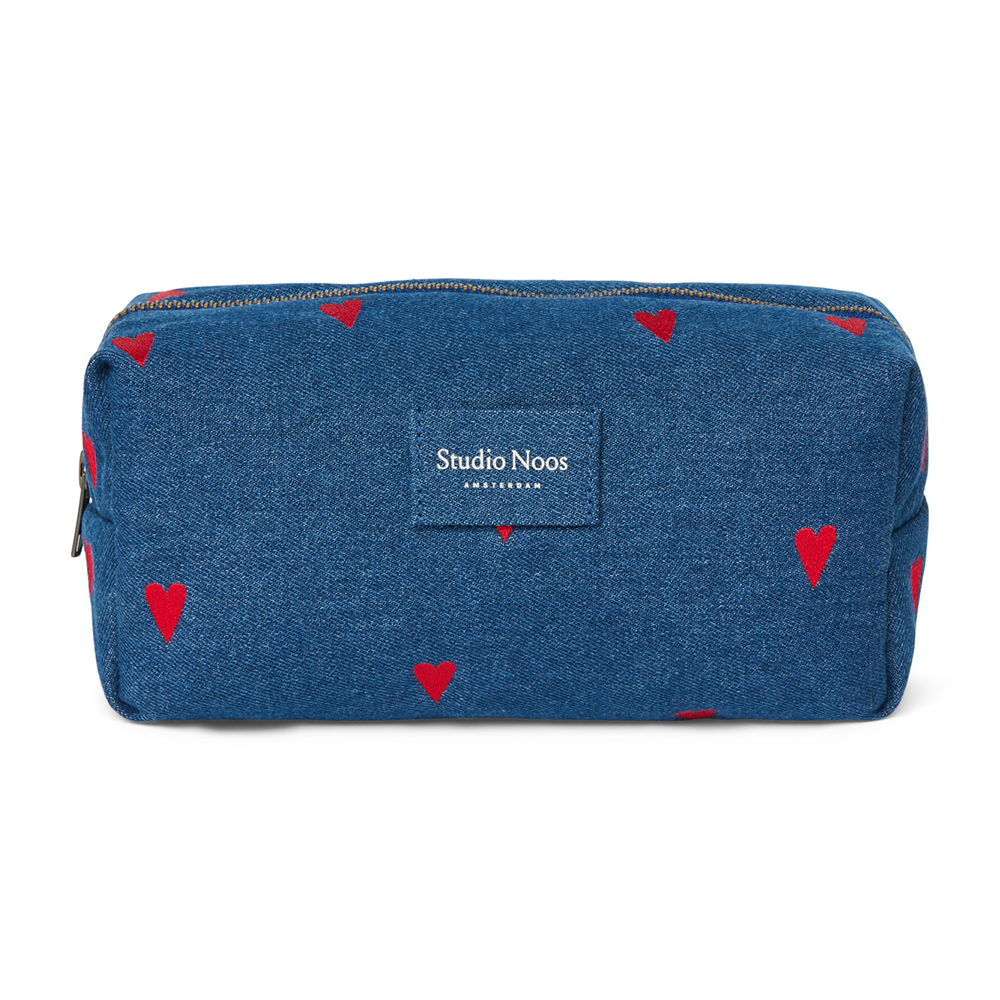 Studio Noos  Necessaire 'Denim' Dark Blue Red Hearts