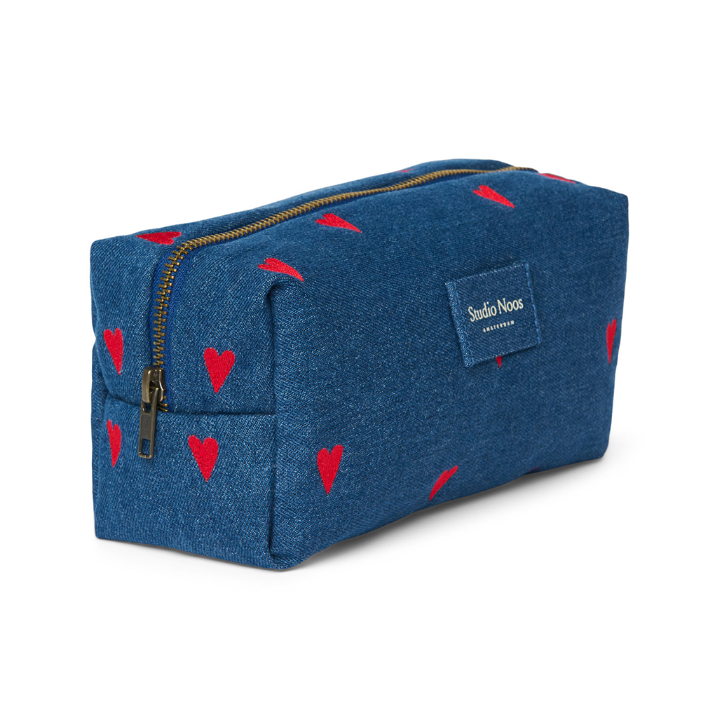 Studio Noos  Necessaire 'Denim' Dark Blue Red Hearts