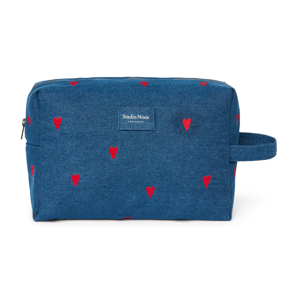 Studio Noos Necessaire 'Denim' Dark Blue Red Hearts