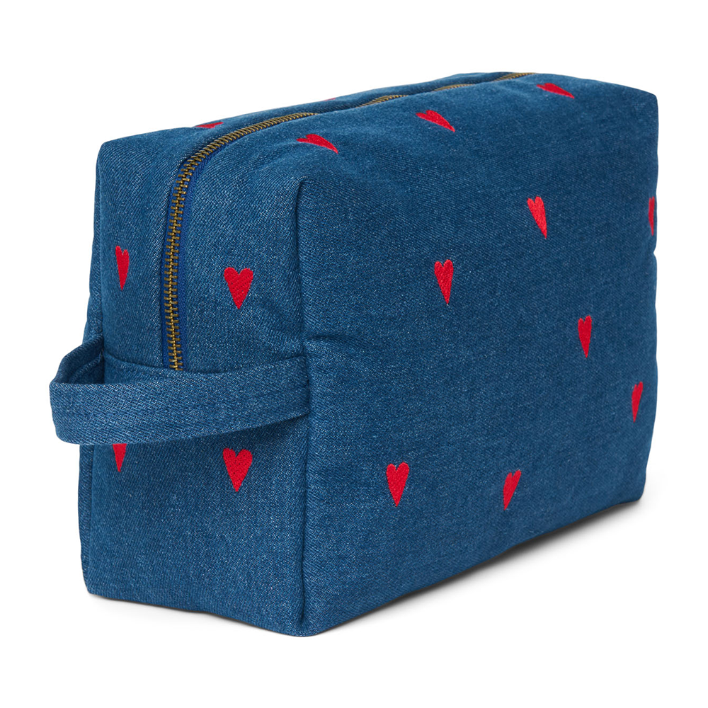 Studio Noos Necessaire 'Denim' Dark Blue Red Hearts