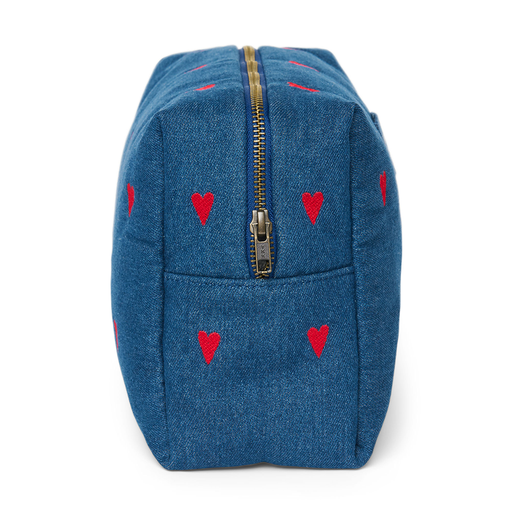 Studio Noos Necessaire 'Denim' Dark Blue Red Hearts