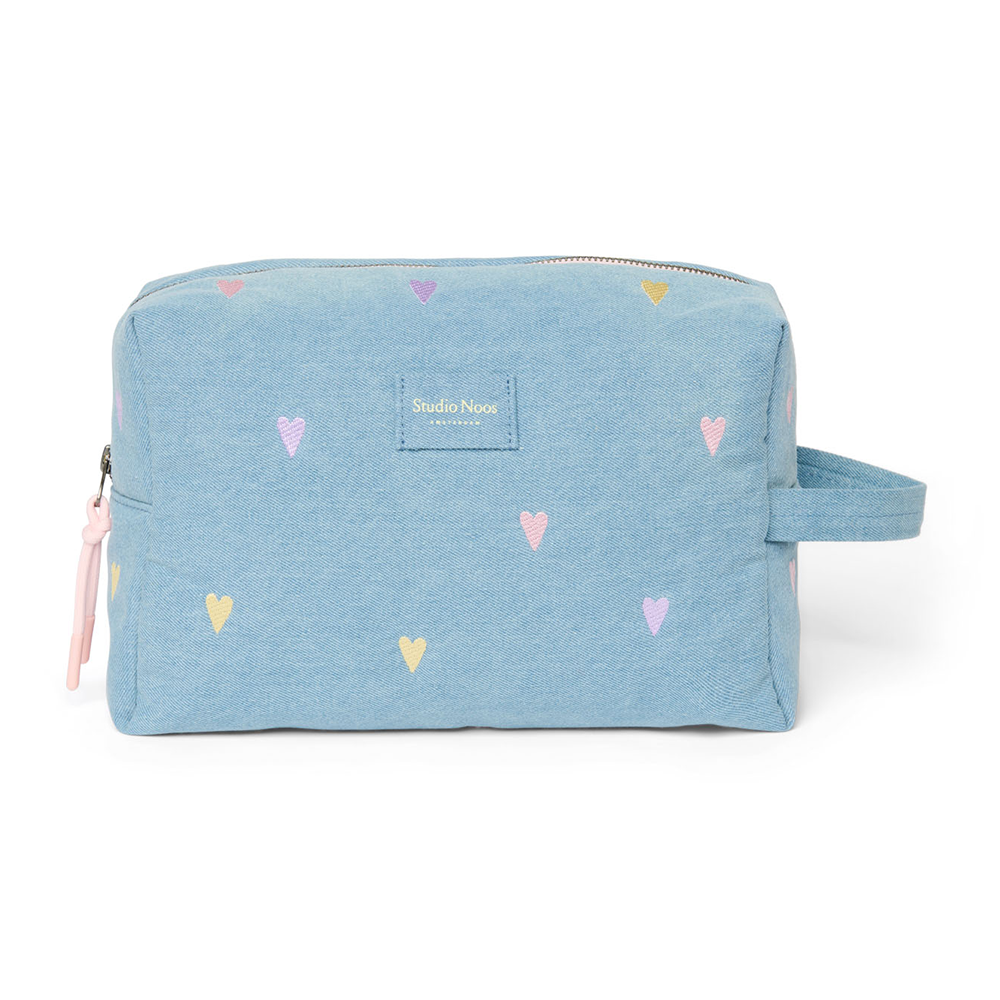 Studio Noos Necessaire 'Denim' Light Blue Hearts