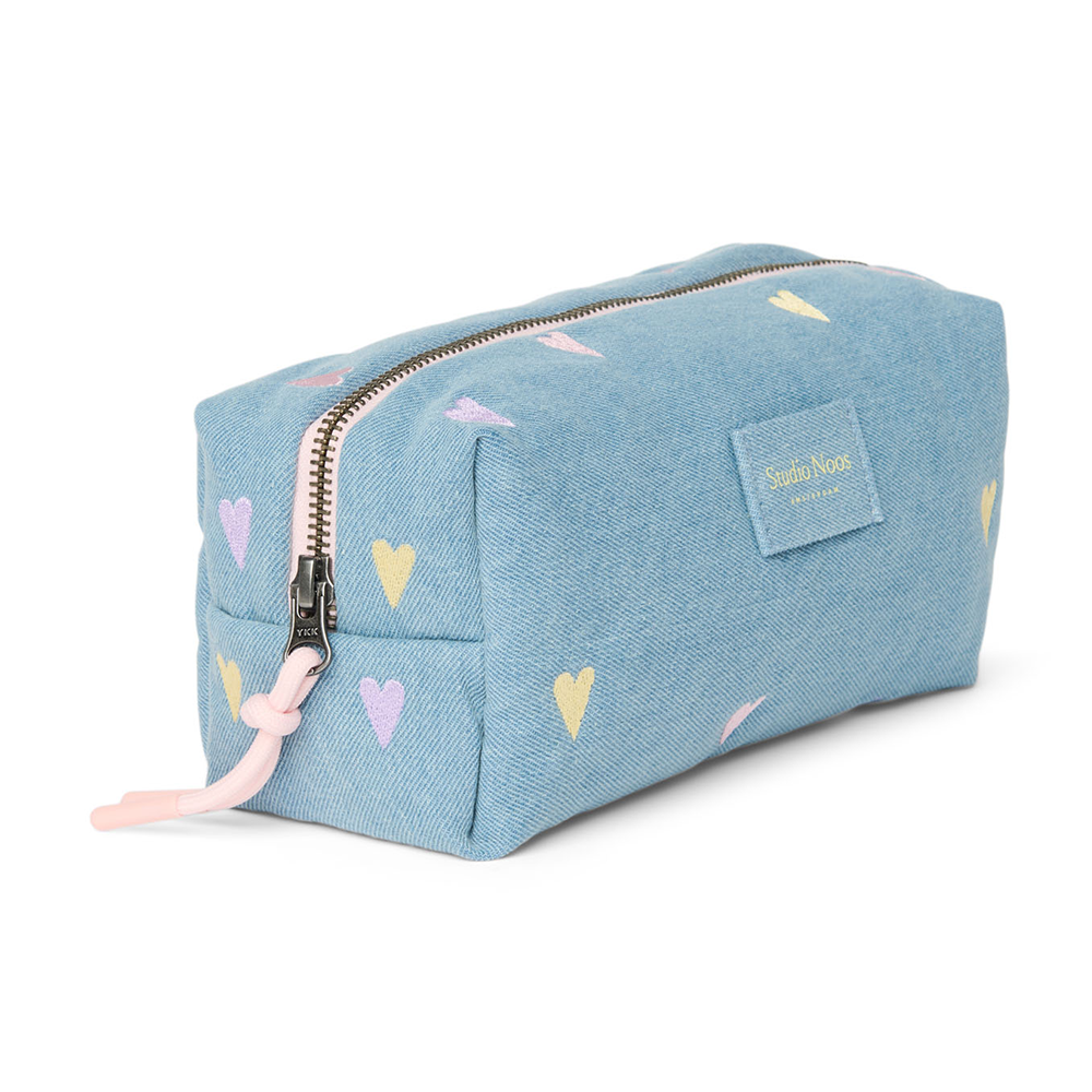 Studio Noos  Necessaire 'Denim' Light Blue Hearts
