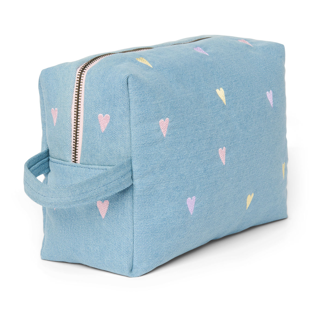 Studio Noos Necessaire 'Denim' Light Blue Hearts