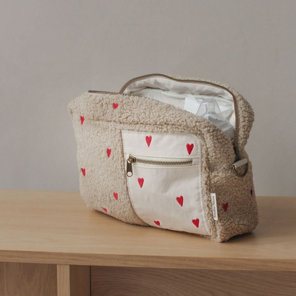 Studio Noos Kinderwagen Organizer 'Teddy' Hearts Ecru