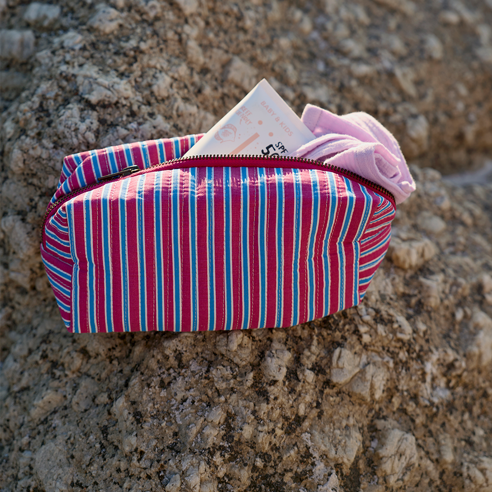 Studio Noos Trousse de Toilette 'Poplin Pouch' Framboise Rayée