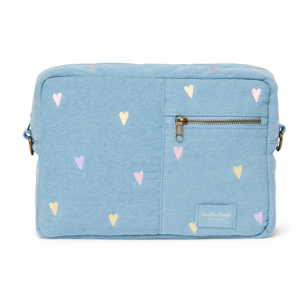 Studio Noos Kinderwagen Organizer 'Denim' Light Blue Hearts