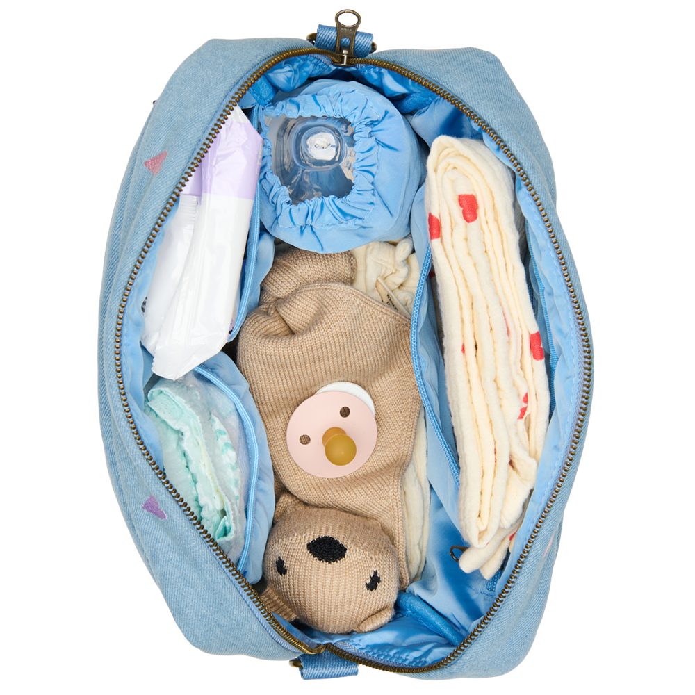 Studio Noos Kinderwagen Organizer 'Denim' Light Blue Hearts