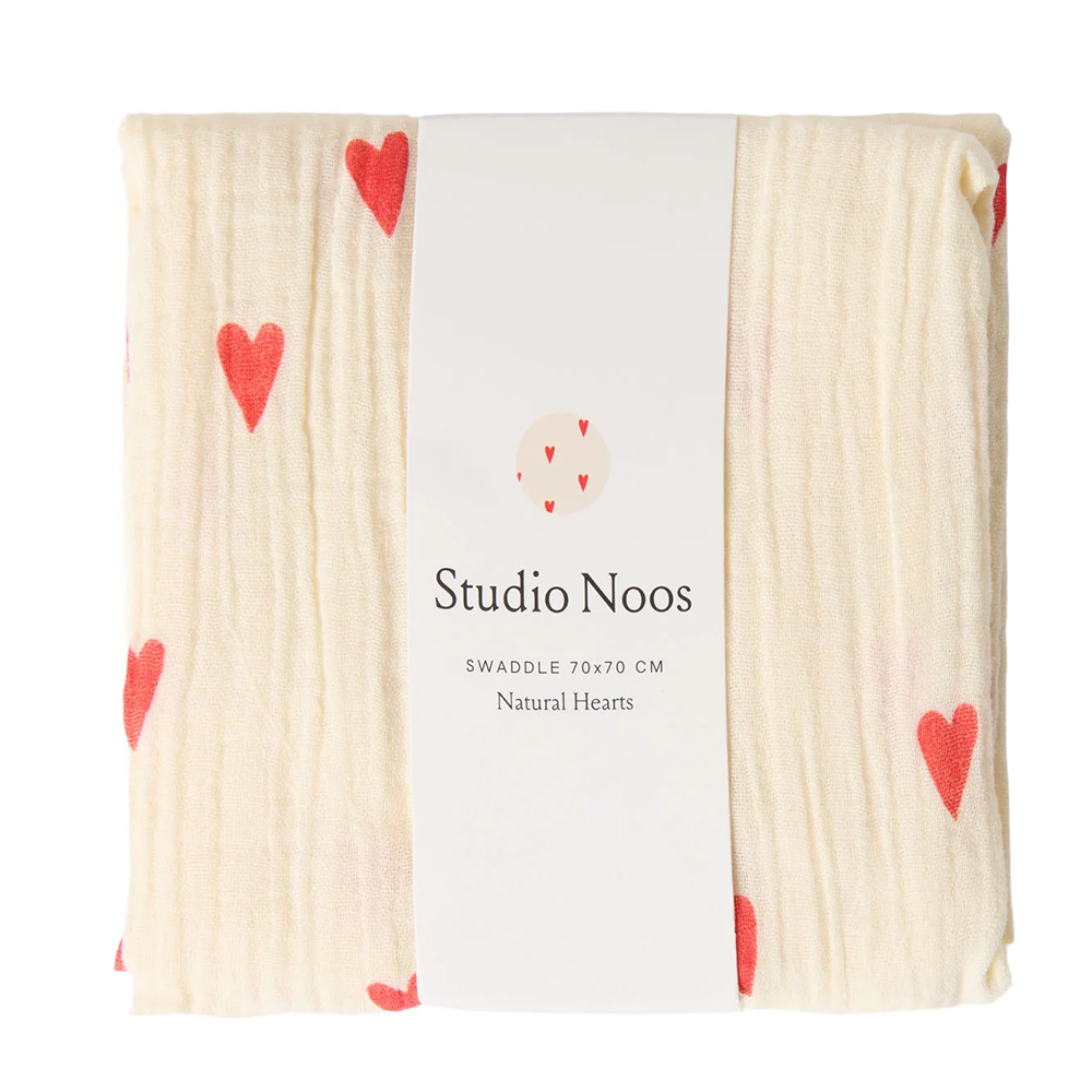 Studio Noos Mulltuch 'Hearts' 70 x 70 cm Beige - Online MY SNOWFLAKE