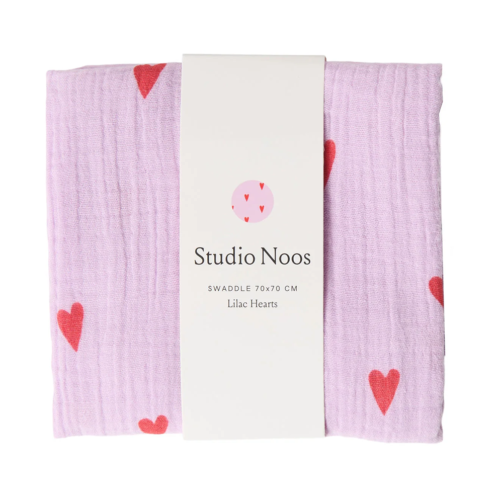 Studio Noos Mulltuch 'Hearts' 70 x 70 cm Lilac - Online MY SNOWFLAKE