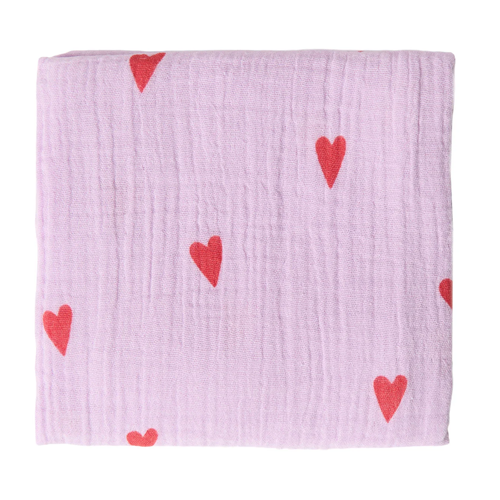 Studio Noos Mulltuch 'Hearts' 70 x 70 cm Lilac - Online MY SNOWFLAKE