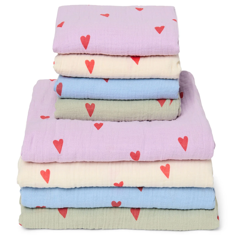 Studio Noos Swaddle &#39;Hearts&#39; 120 x 120 cm Light Blue