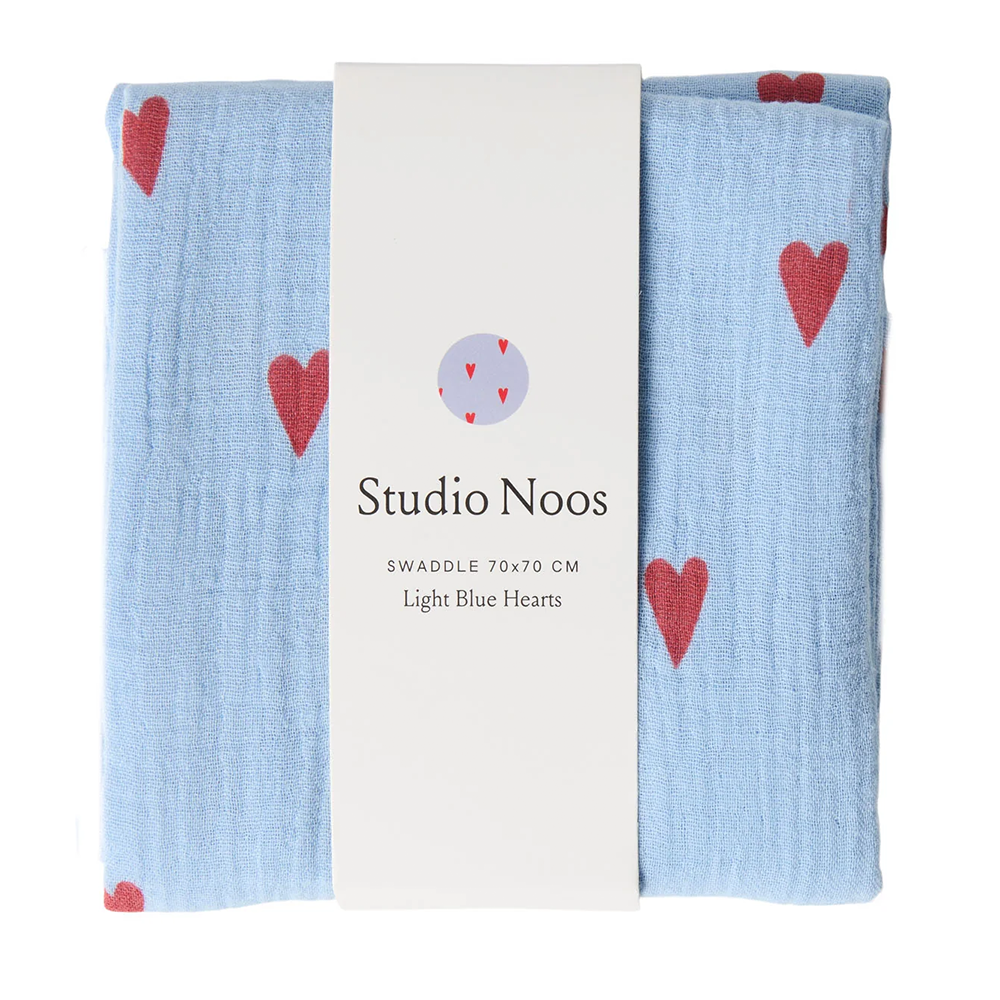 Studio Noos Swaddle &#39;Hearts&#39; 120 x 120 cm Light Blue