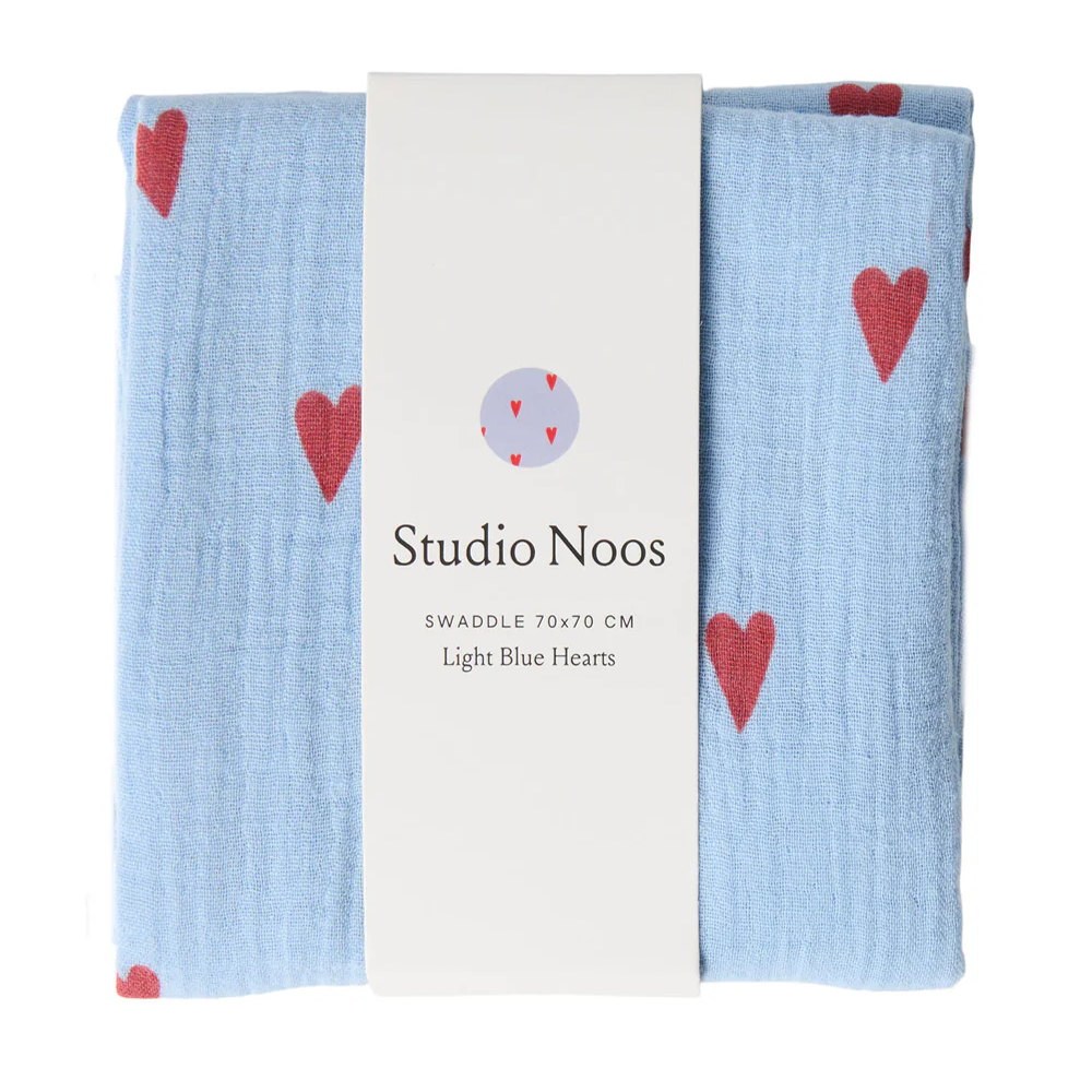 Studio Noos Mulltuch 'Hearts' 70 x 70 cm Light Blue - Online MY SNOWFLAKE