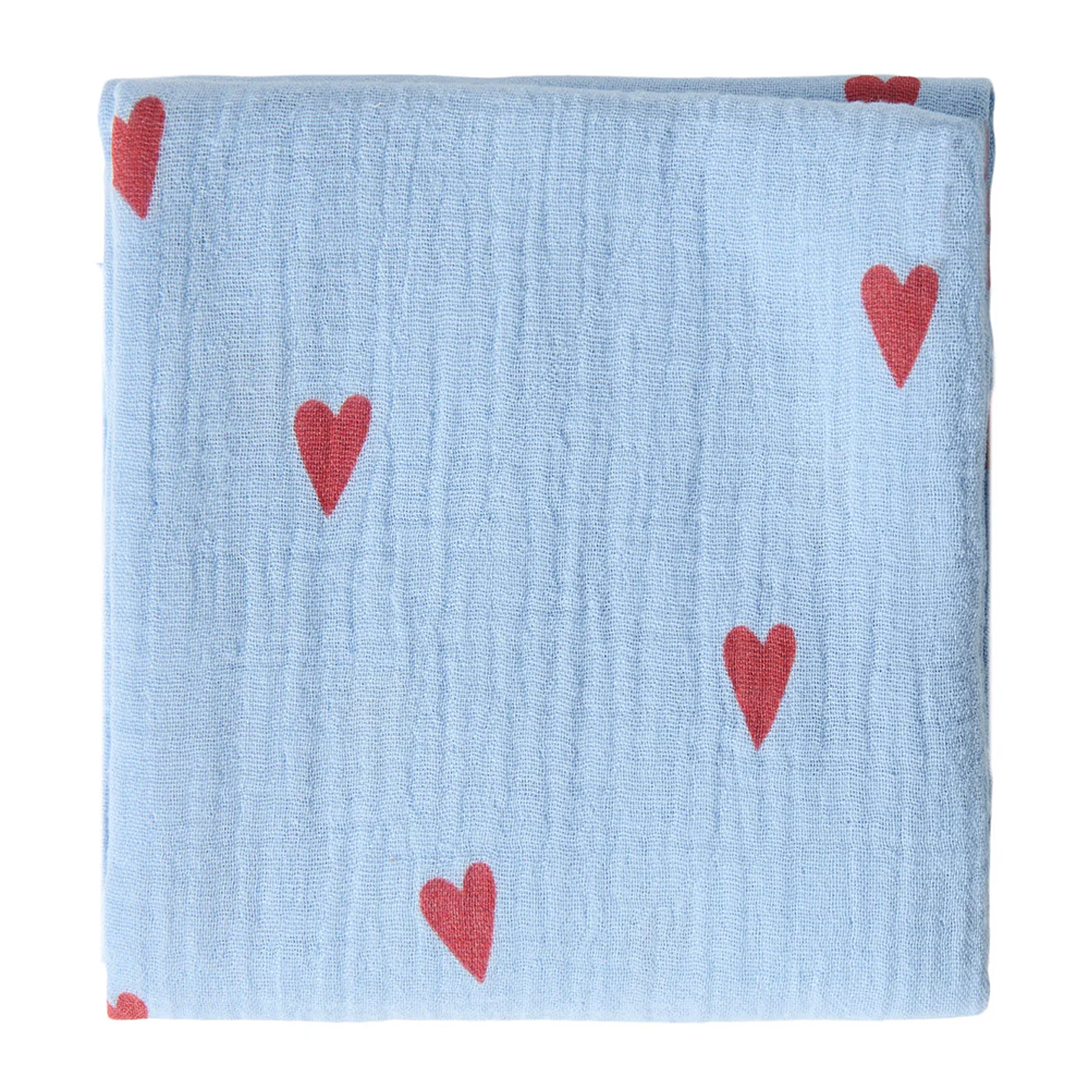 Studio Noos Mulltuch 'Hearts' 70 x 70 cm Light Blue - Online MY SNOWFLAKE