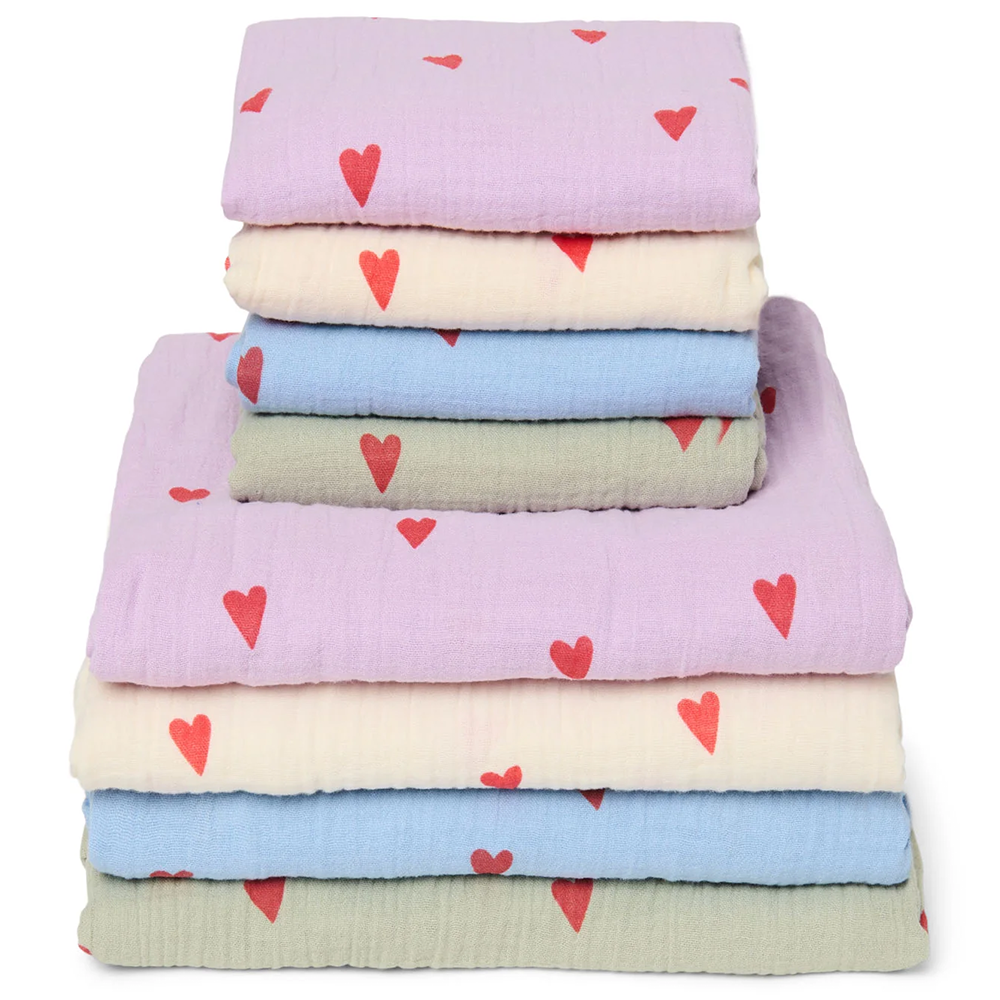 Studio Noos Mulltuch 'Hearts' 70 x 70 cm Lilac - Online MY SNOWFLAKE