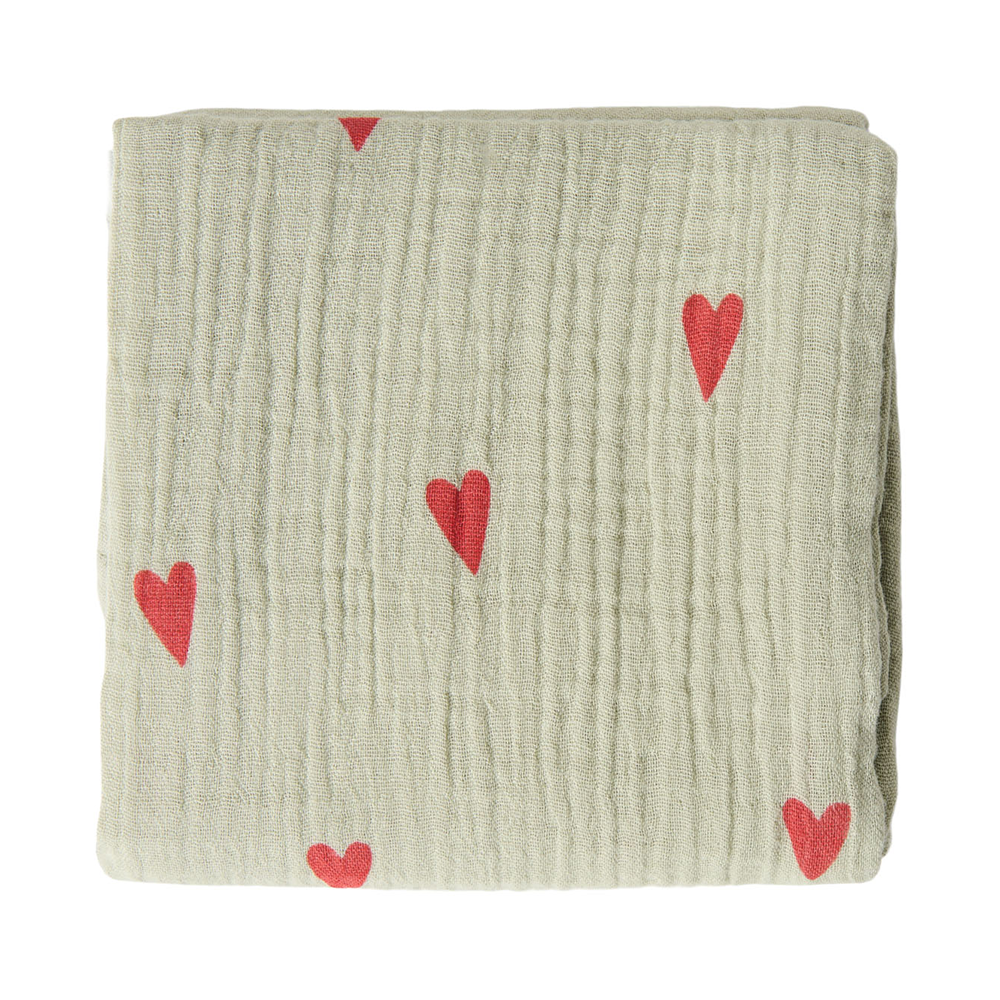 Studio Noos Mulltuch 'Hearts' 70 x 70 cm Green