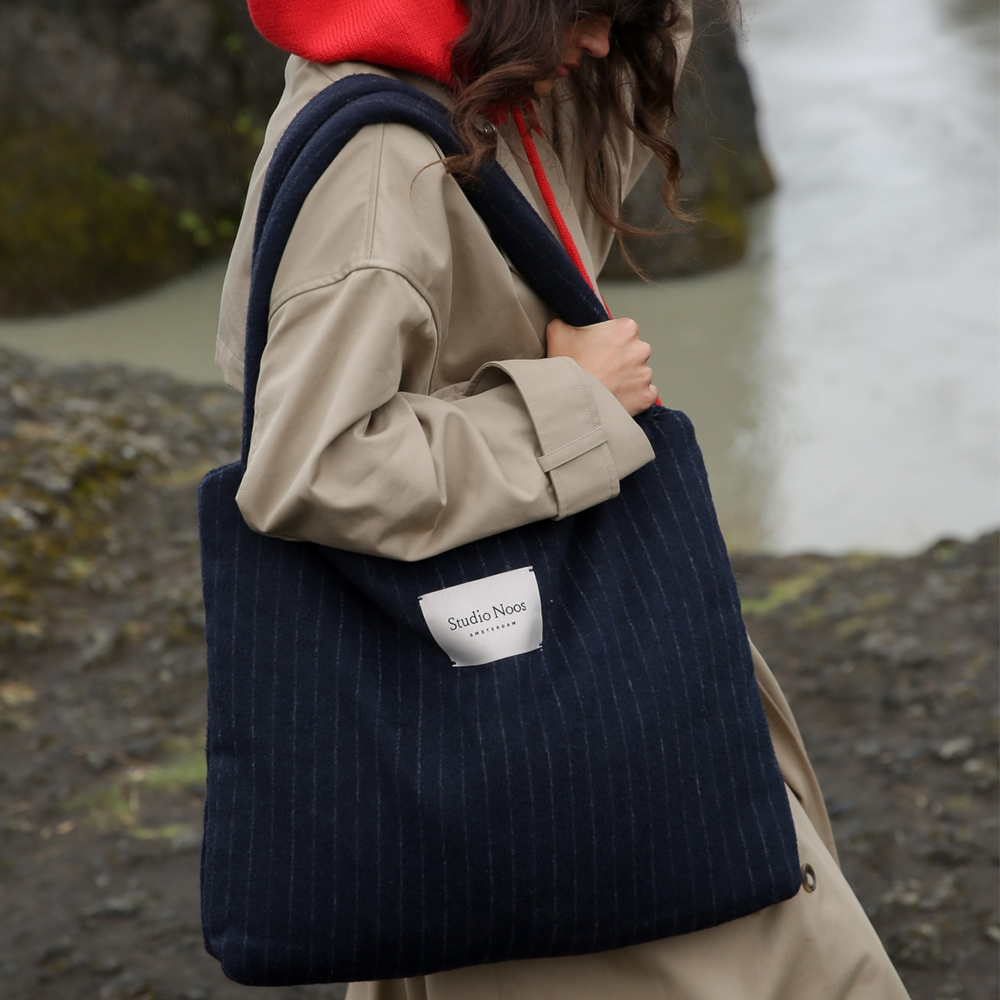 Studio Noos  Tragetasche 'Flannel Mom Bag' Dark Blue Chalkstripe