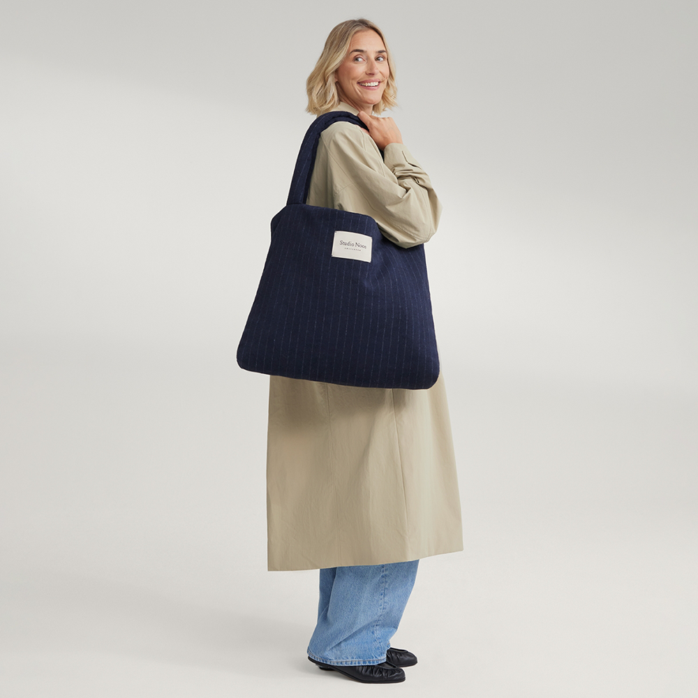 Studio Noos  Tragetasche 'Flannel Mom Bag' Dark Blue Chalkstripe