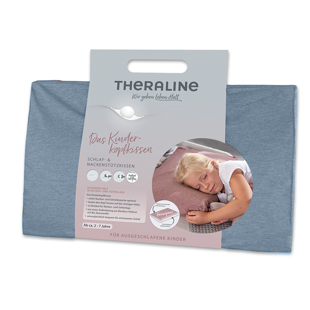 Theraline  Kinderkopfkissen inkl. Bezug 'Bamboo Collection' Melange Blau-grau - Online MY SNOWFLAKE