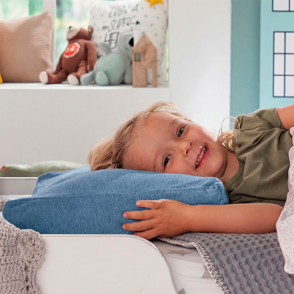 Theraline  Kinderkopfkissen inkl. Bezug 'Bamboo Collection' Melange Blau-grau - Online MY SNOWFLAKE