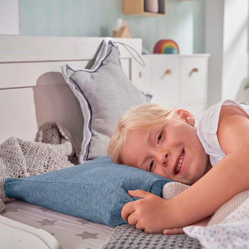 Theraline  Kinderkopfkissen inkl. Bezug 'Bamboo Collection' Melange Blau-grau - Online MY SNOWFLAKE