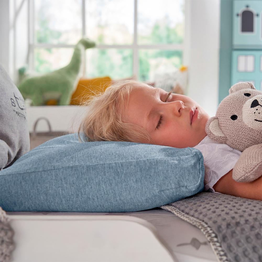 Theraline  Kinderkopfkissen inkl. Bezug 'Bamboo Collection' Melange Blau-grau - Online MY SNOWFLAKE