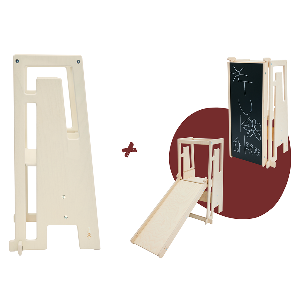 Tuki  Entdeckerset Lernturm Arctic Birch + Rutsche mit Maltafel