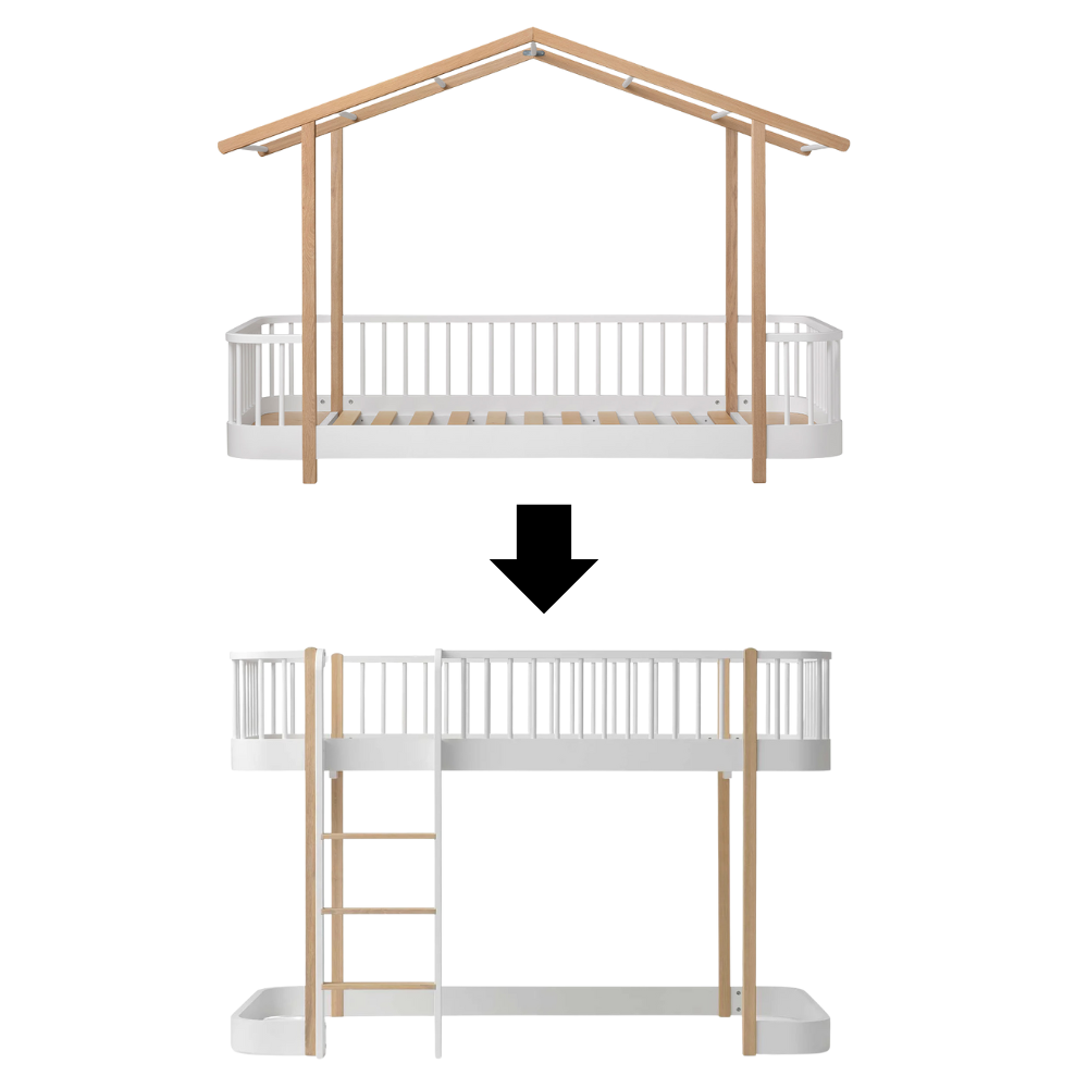 Oliver Furniture Conversion Kit Original House Bed to Original Mid-High Loft Bed White/Oak