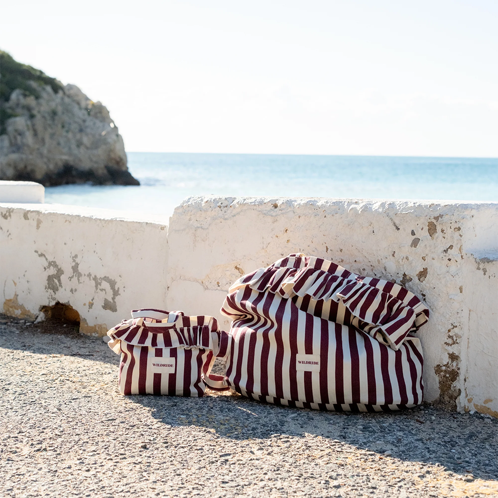 Wildride Schultertasche/Mom Bag 'Ruffle' Bordeaux Stripe