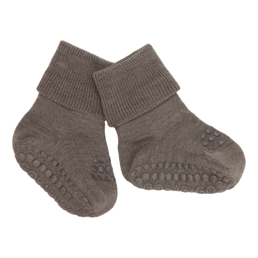 GoBabyGo Rutschfeste Grip-Socken aus Merinowolle Brown Melange - Online MY SNOWFLAKE