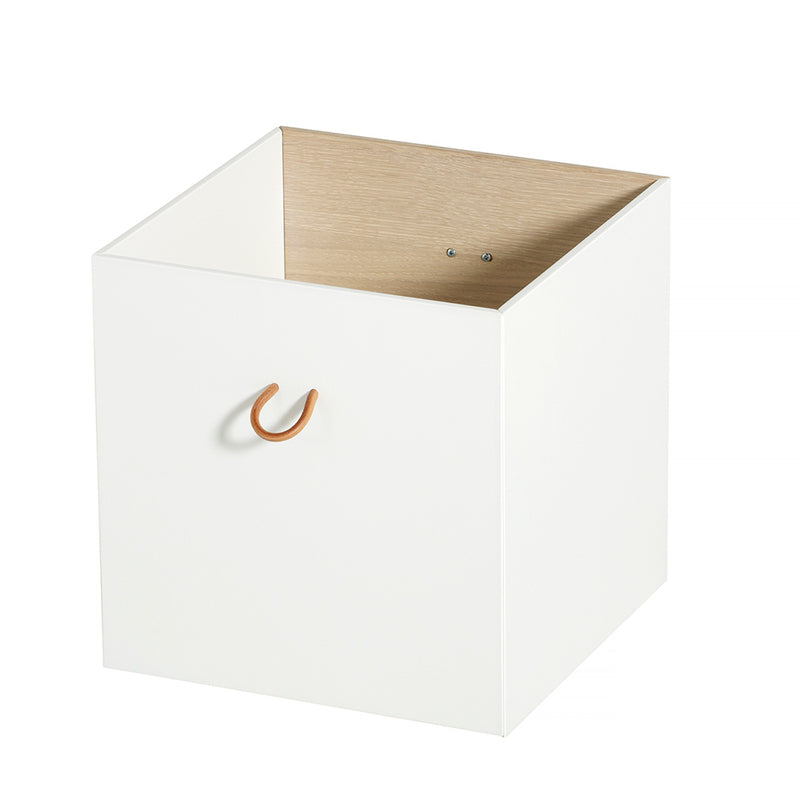 Ausstellungsstück Oliver Furniture  Wood Standregal 5x1 Fächer m. Sockel  Weiss mit Sitzkissen mit Lederriemen und 5 Holzkisten