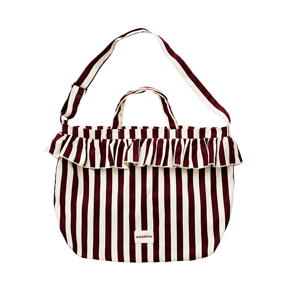 Wildride Schultertasche/Mom Bag 'Ruffle' Bordeaux Stripe