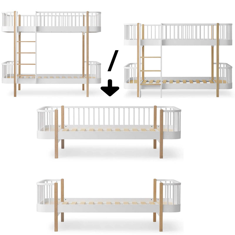 Oliver Furniture  Umbauset Wood Etagenbetten zu 1 Einzelbett und 1 Bettsofa  Weiss/Eiche