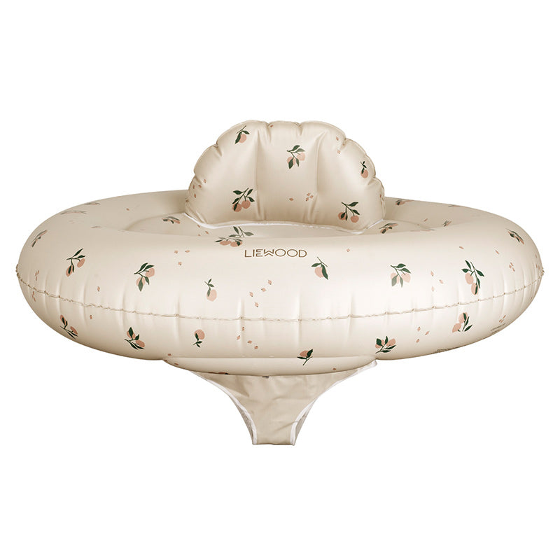 Schwimmreifen für Babys mit Sitz in Beige und mit Pfirsichmuster von Liewood. 