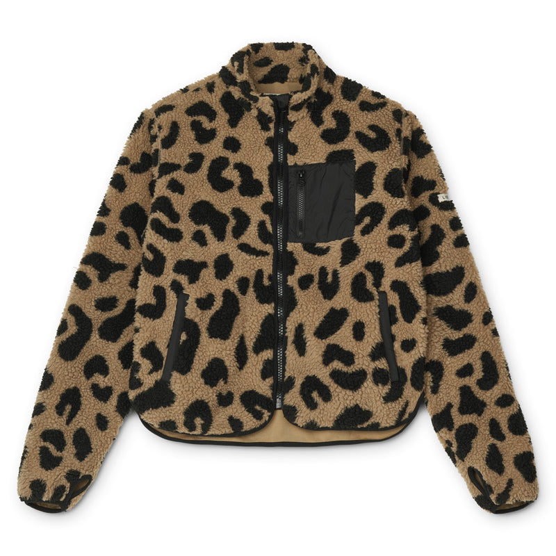 Liewood – Tolle flauschige Flor Jacke &quot;Nelson&quot; für Mamas in stylischem Leo Print &quot;Mega Leo / Oat&quot;