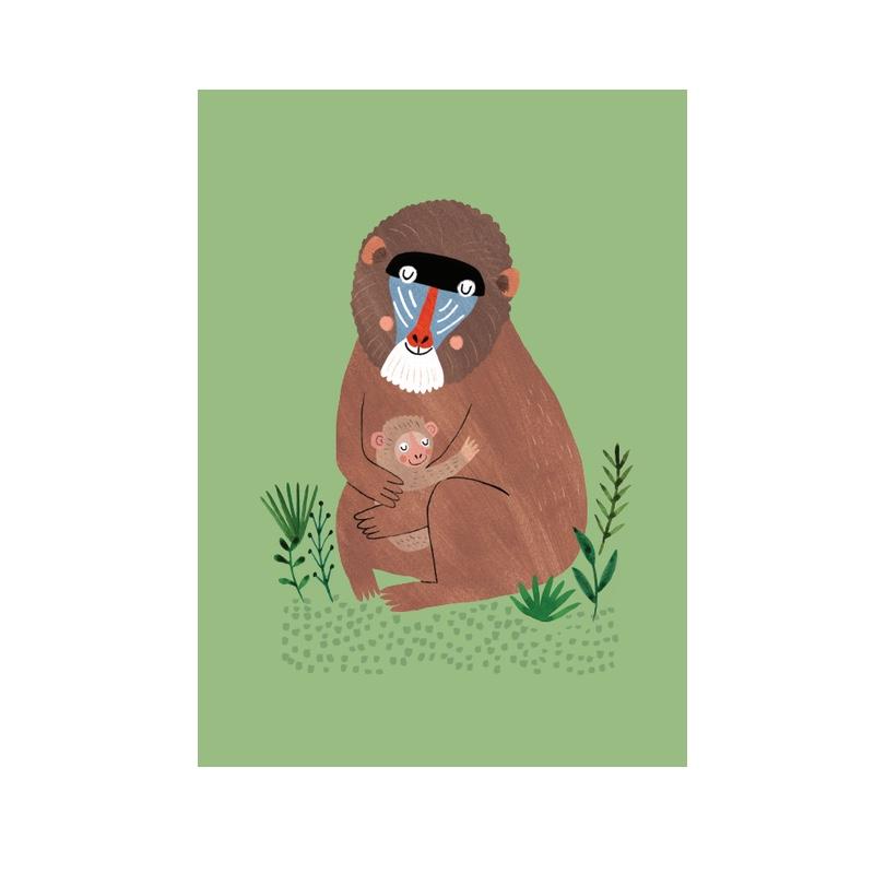 Petit Monkey  Postkarte  Mandril and Cub