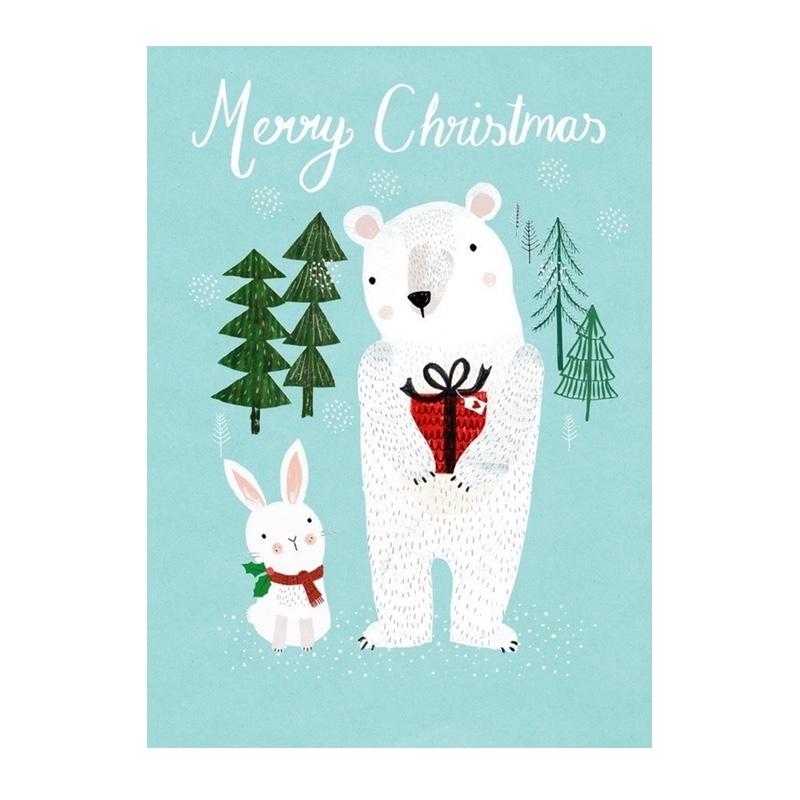 Petit Monkey  Postkarte Merry Christmas Eisbär  Merry X-Mas Polar Bear
