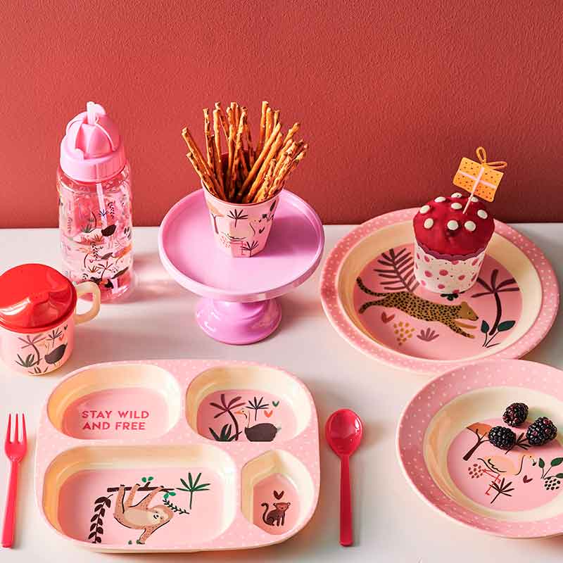 Rice  Melamin Kinderteller “Jungle Animals&#39; Pink