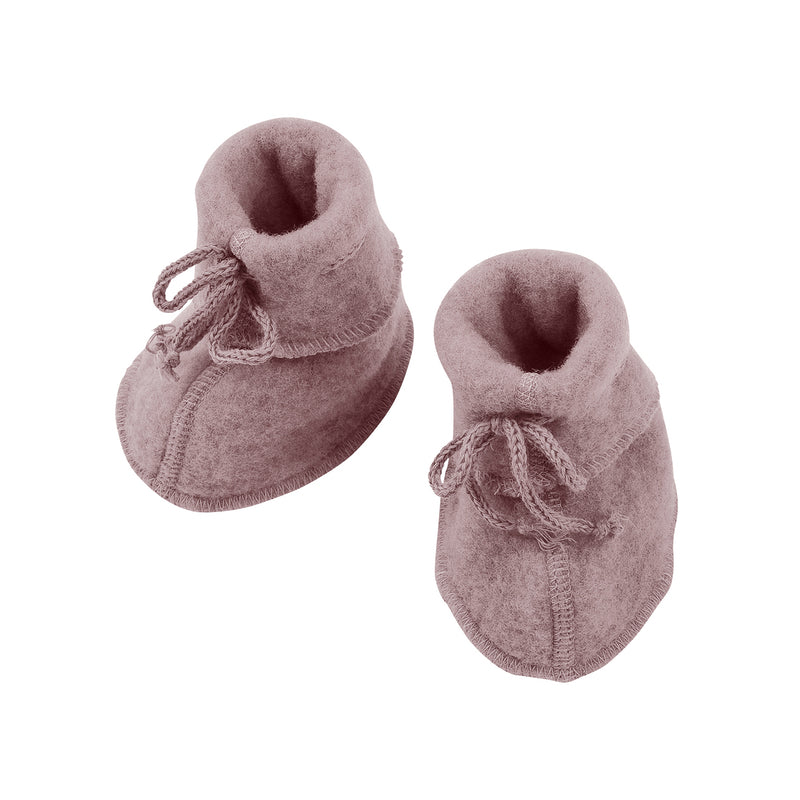 Engel Baby Booties with Ties Wool Fleece Rosewood Melange
