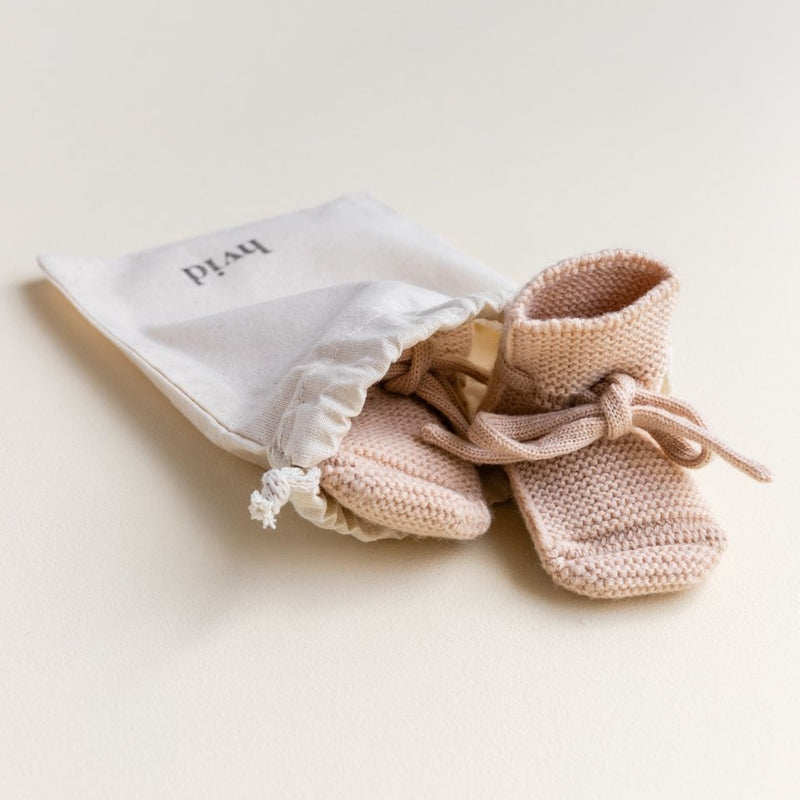 Hvid  Baby Strickschuhe  Apricot