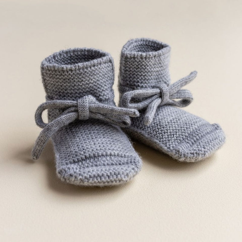 Hvid  Baby Strickschuhe  Grey Melange